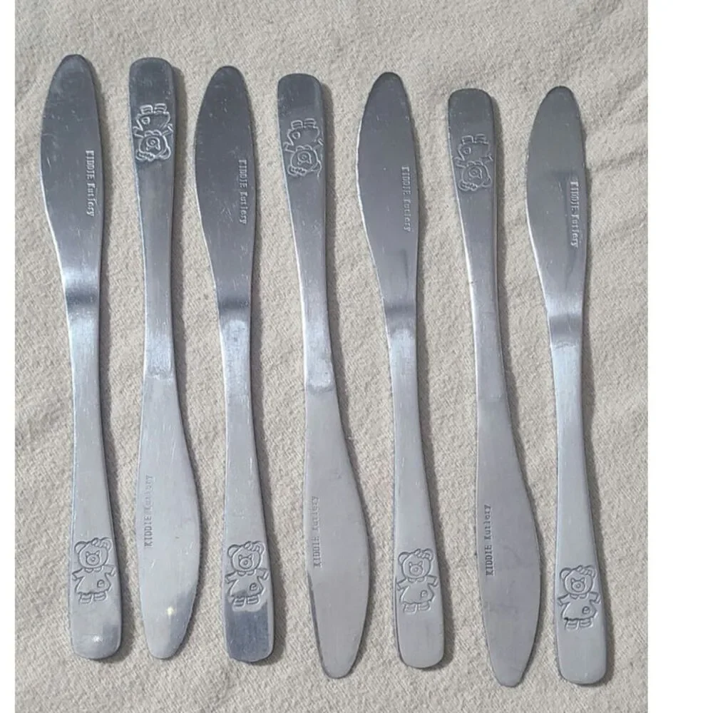 Kiddie Kutlery 7 Pc Teddy Bear Child Silverware Set Stainless Vintage